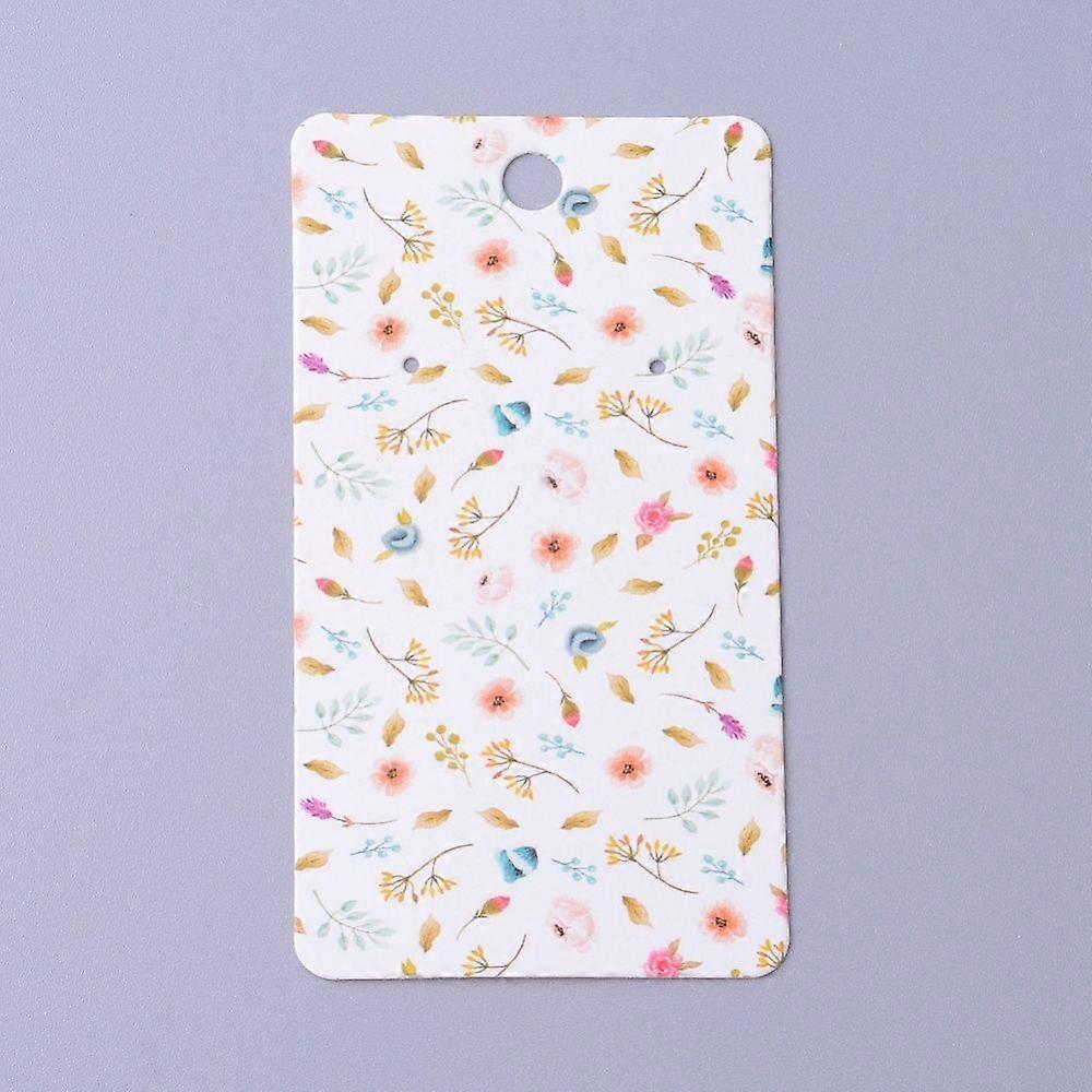 Cardboard Earring Display Cards Rectangle with Flower Pattern White 9x5x0.04cm Hole: 1.5mm
