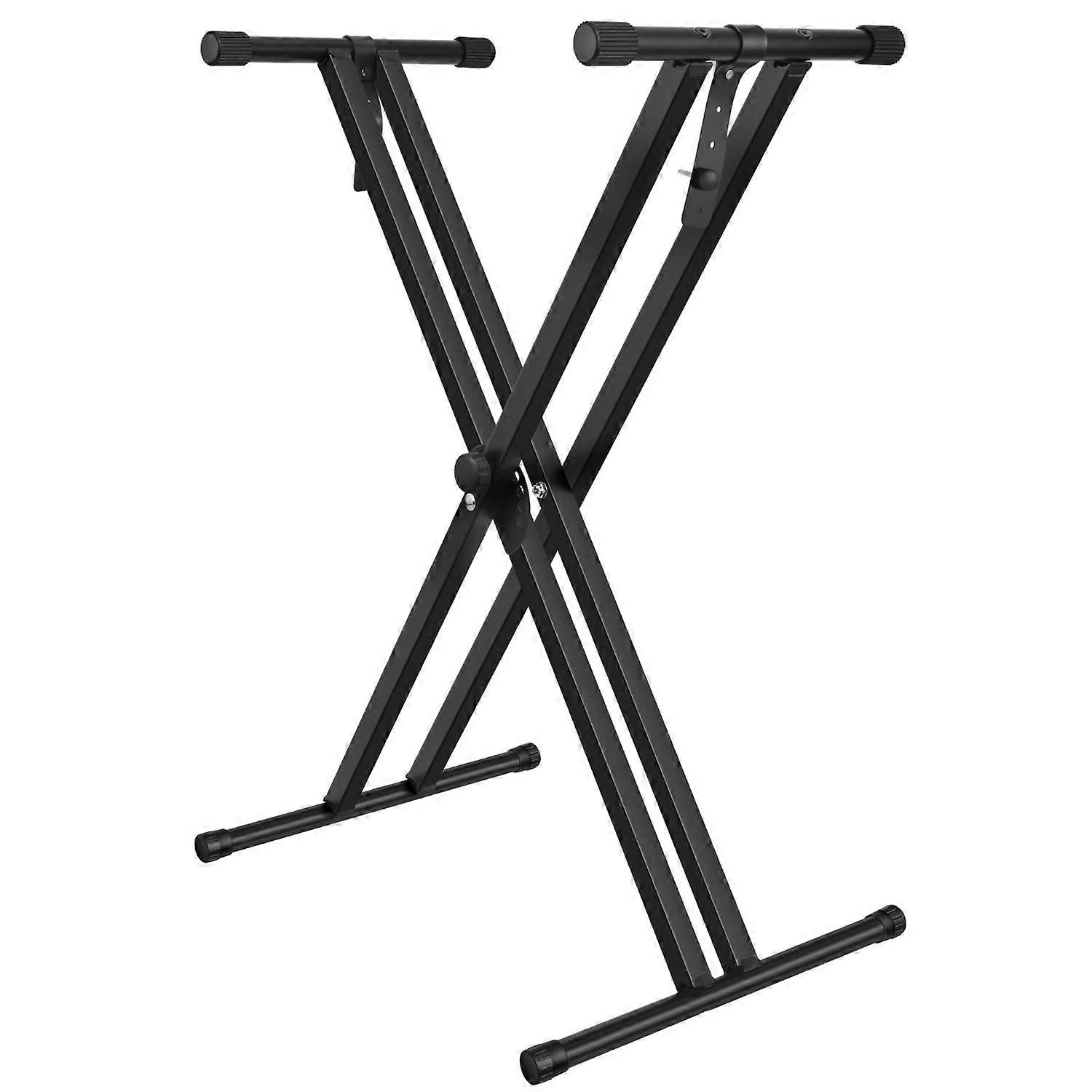 Adjustable Double X Keyboard Stand with Locking Straps for 6188 Keys Piano, Matte Black