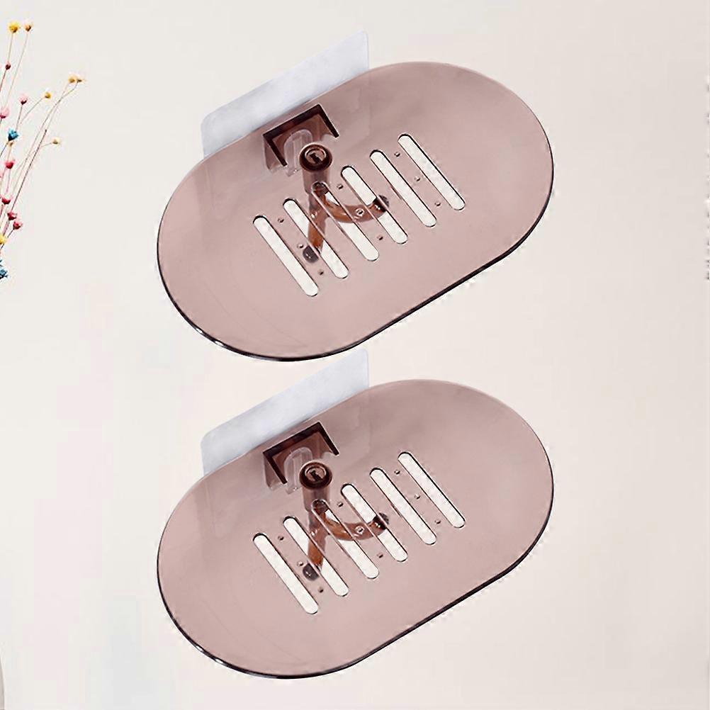 Bathroom Soap Mount Wall Mounted Soap Rack Draining Storage Coffee 14*9cm 2Pcs