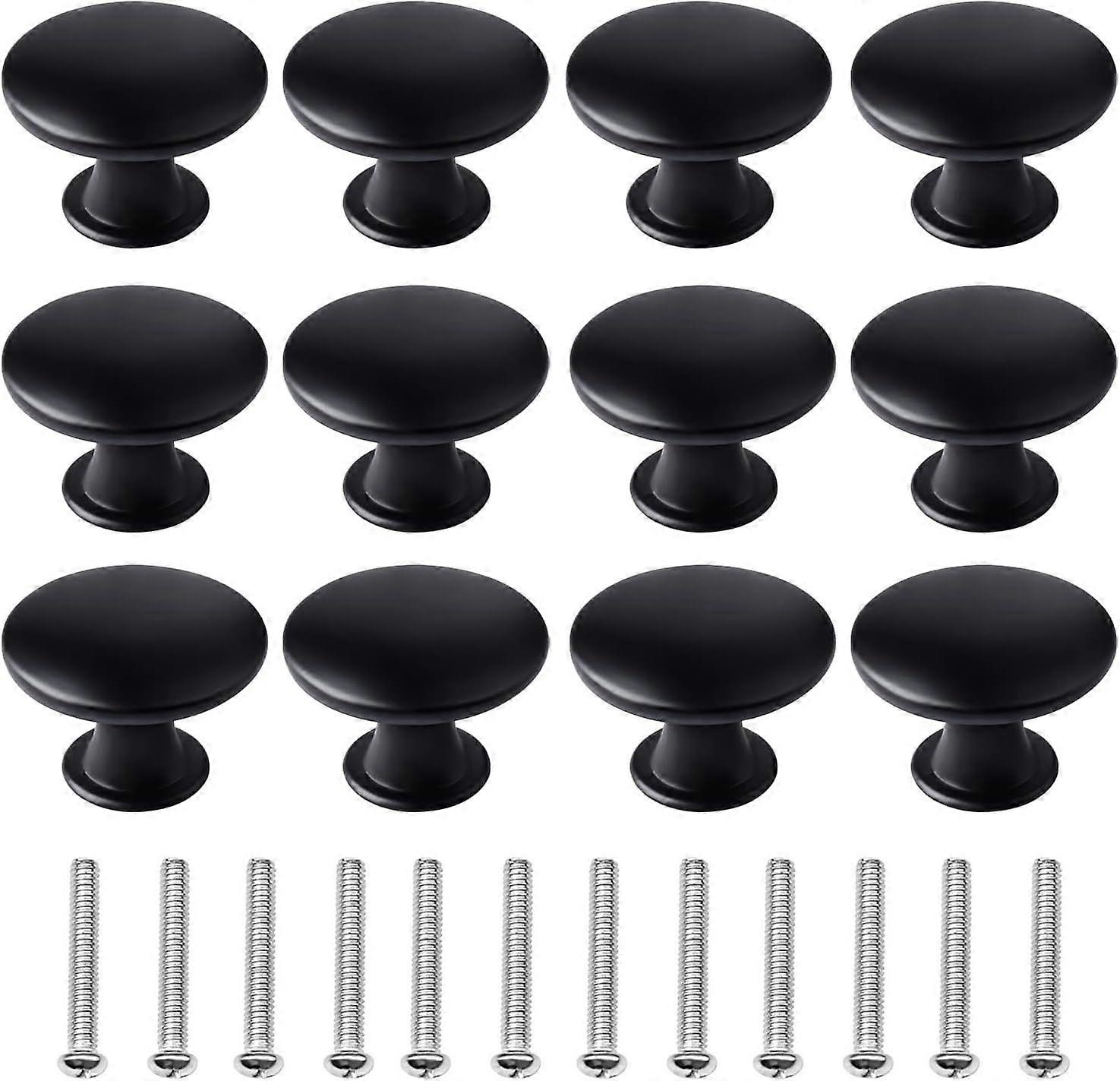 12 Pcs 30mm Black Cupboard Knobs, Kitchen Cupboard Handles Cabinet Door Knobs