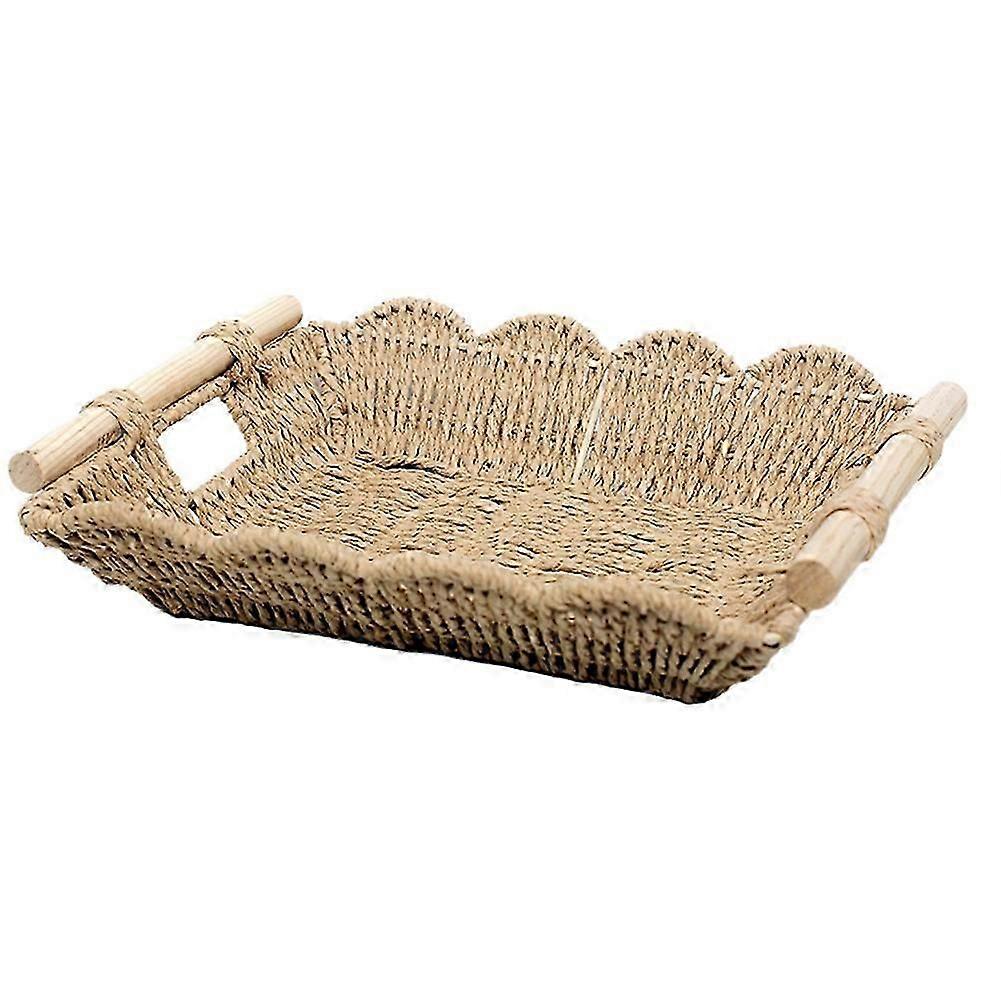 Wavy Edge Rectangular Tray Coffee Table Decorative Tray Desktop Storage Basket Weaving Basket