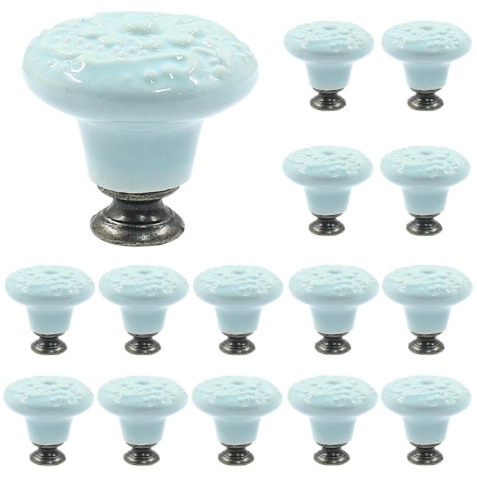 Sky Blue Ceramic Knobs and Pulls - Retro Drawer and Cabinet Knobs, 34mm / 1.3Inch Diameter (10Pcs)