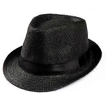 Chapéu de palha dobrável para homens e mulheres, proteção solar UPF 50+, aba curta, estilo trilby, chapéu de praia Panamá, compatível com todas as estações.