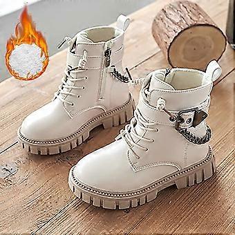 Stivaletti per bambine, stivali invernali caldi e comodi con suola morbida, alla caviglia, stile classico britannico per tutti i giorni, stivaletto, 07 beige, 9,5-10 anni