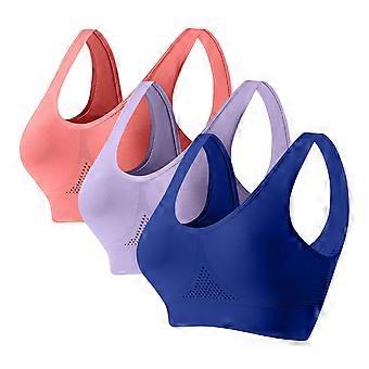 Naadloze sportbeha voor dames en meisjes, zonder beugel, met uitneembare pads, 3-delige yogabeha, ademend, ronde hals, zomerse casual, donkerblauw, marineblauw, bordeauxrood