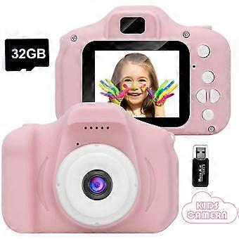 Kinderkamera, 8-MP-HD-Video, 2-Zoll-Bildschirm, stoßfest, wiederaufladbar, für Kinder von 3 bis 8 Jahren, inklusive 32-GB-Speicherkarte