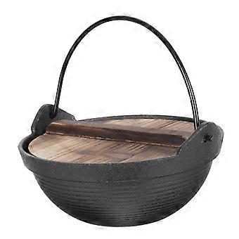 Marmite de camping en fer avec couvercle en bois, casserole légère pour la cuisine en extérieur, idéale pour la randonnée et les pique-niques.