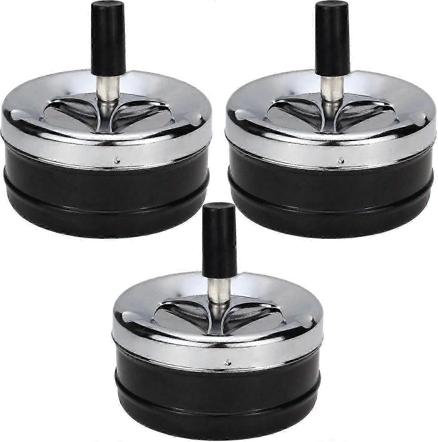 Windproof Push Button Ashtray 3PCS Black Chrome Swivel Design