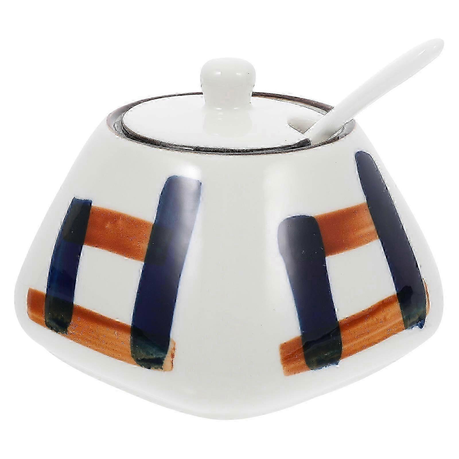 Ceramic Spice Canister Multi-Functional with Spoon Lid 1Set for Kitchen