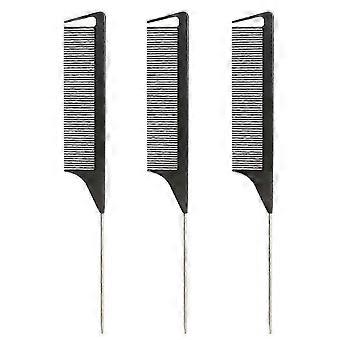 3pcs Stainless Steel Rat Tail Combs with Steel Pin, Hair Styling Comb for Curly Braiding, Salon Barber Teasing Comb for Women and Girls