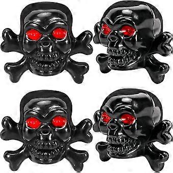 4 stks Skull Tire Valve Steel-doppen, Auto-bandventieldoppen met rubberen ring voor auto's, SUV's, fietsen, vrachtwagens, motorfietsen (zwart)