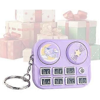 5.7x4.7x2cm Mini DJ Music Keychain, Purple Cat Design Interactive Musical Pendant, Portable No-Assembly DJ Player Toy for Kids