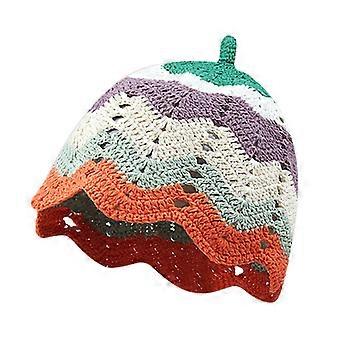 Handwoven Female Hat Knit Sun Bucket Hat InsStyle Street Snap Hat for Teens Girl Women Party Headdress Photo Headpiece lace orange