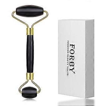 Zwarte obsidiaan gezichtsroller voor anti-aging, met twee uiteinden voor huidmassage en verlichting van wallen.