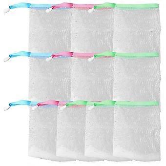 10PCS Exfoliating Mesh Soap Saver Pouch Bubble Net Handmade Soap Mesh Bag Body Facial Cleaning Tool (Random Color)