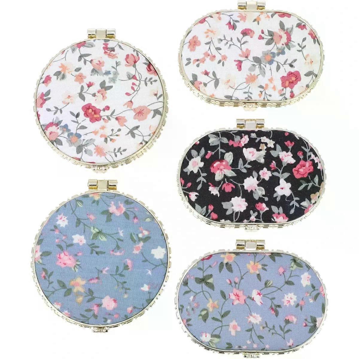 5pcs Compact Makeup Mirror Flower Pattern Double-sided Folding
