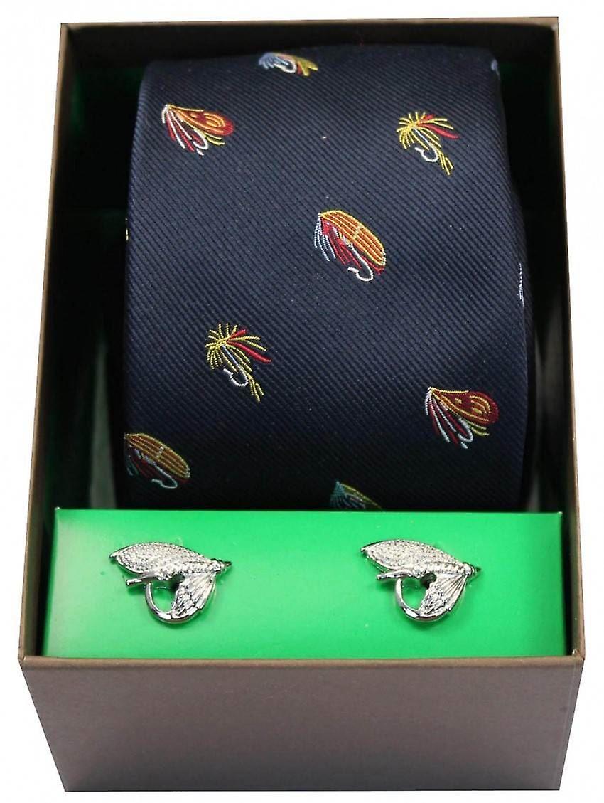 David Van Hagen Fishing Files Tie and Cufflinks Set - Navy
