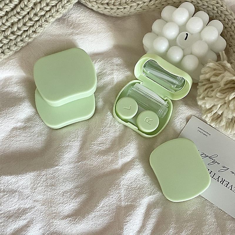 Contact Lens Container Mini Frosting Solid Color Contact Lens Case Girls Travel Holder Storage Eye Container With Mirror
