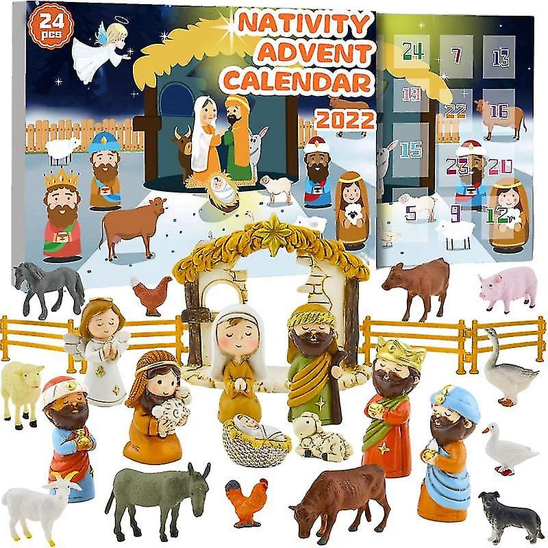 24pcs Christmas Nativity Advent Calendar Resin Jesus Manger Figurines Ornaments Countdown Toys Scene Statue