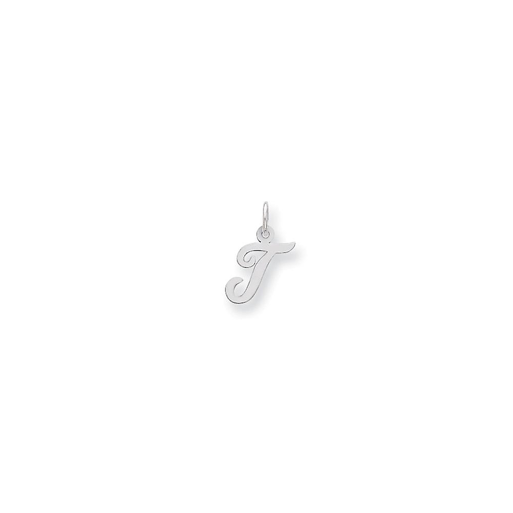 925 Sterling Silver Solid Polished Small Script Intial T Charm 16x8mm Wide Pendant Necklace for Women