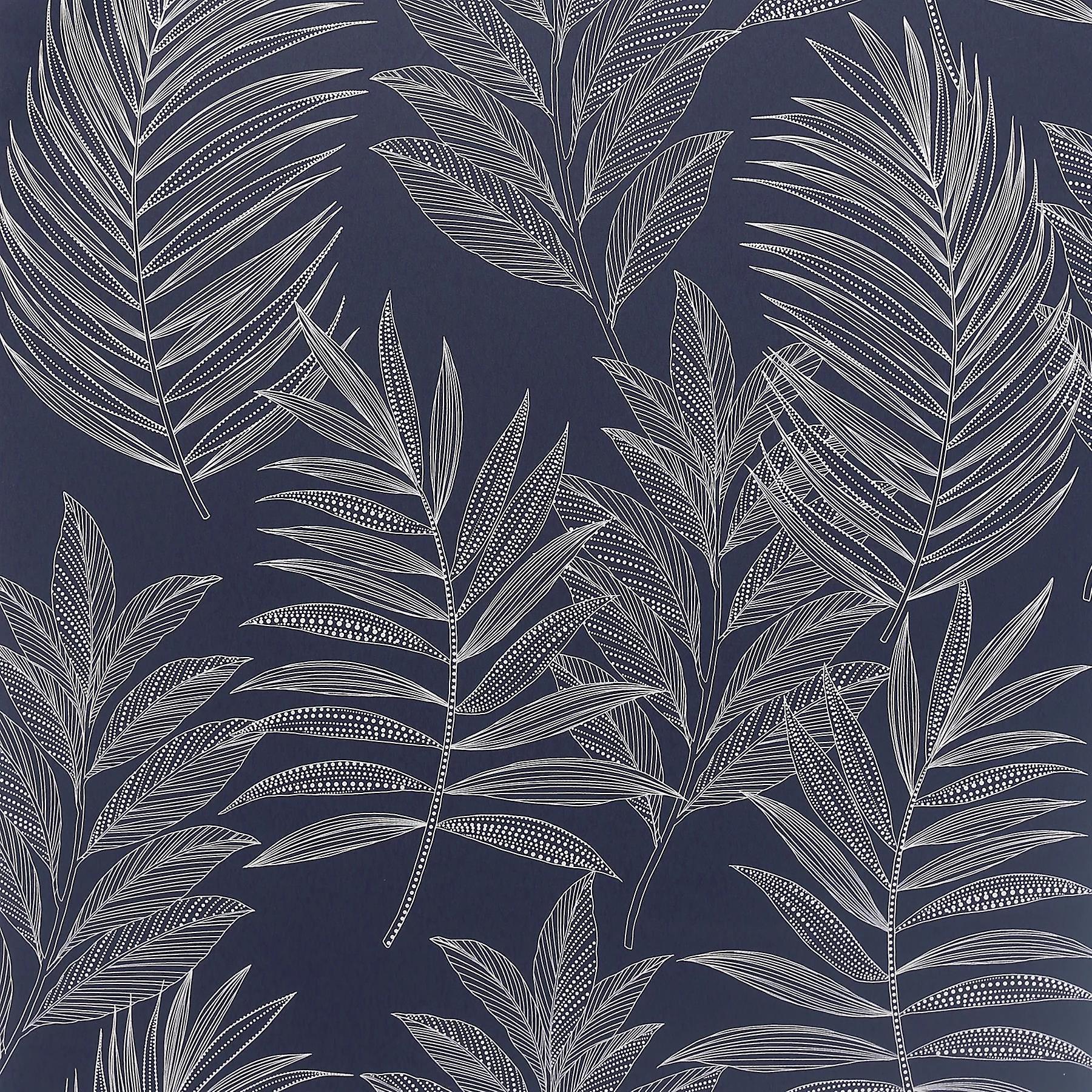 Arthouse Linear Leaves Navy Wallpaper