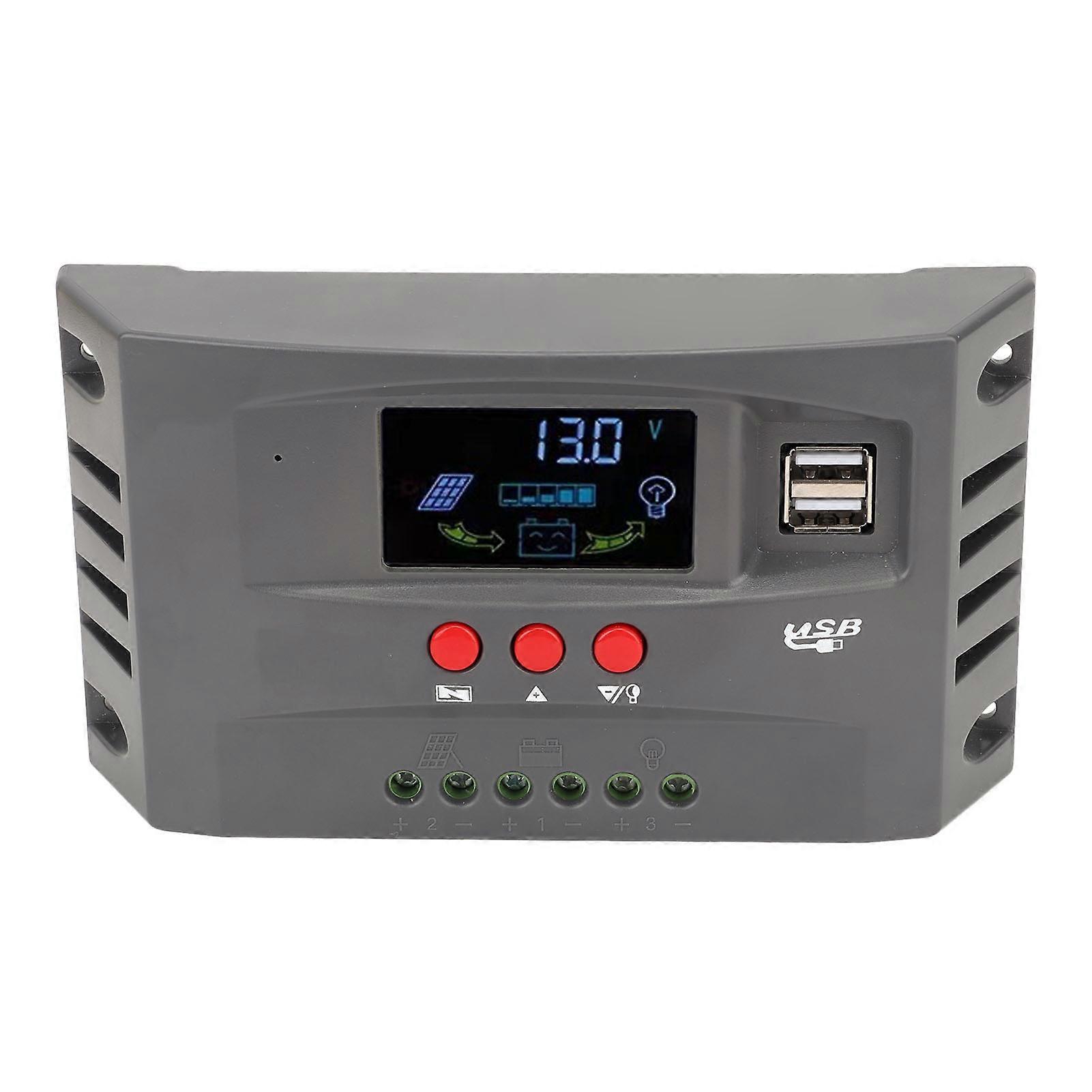 Solar Charge Controller MPPT Tracking Charging 12V 24V Automatic Adaptation LCD Solar Panel Regulator with 2 DC USB 30A 