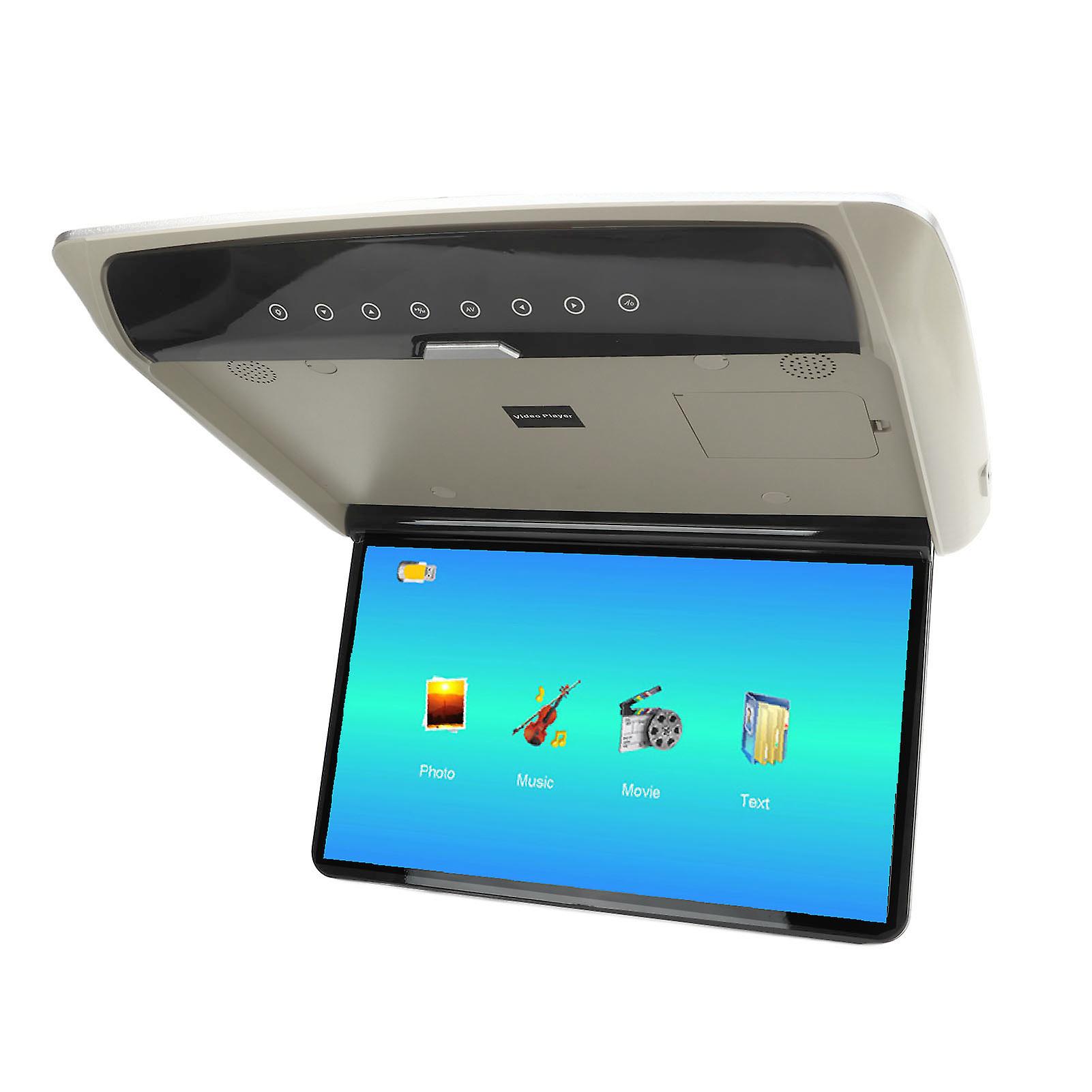 15.6in Car Overhead Roof Mounted Monitor IPS HD Screen MP5 Player Ultra Thin Flip Down Multimedia Player for Commercial Vehicle RV Grey
