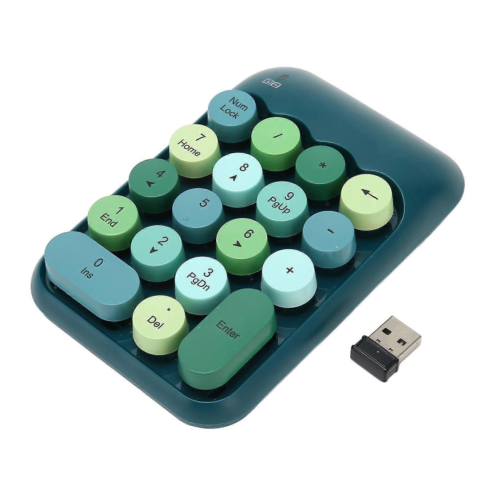 2.4GHz Wireless Numeric Keypad 18 Keys Retro Color Round Keycaps Mini Number Keyboard with USB Receiver for Laptop Dark Green Color 