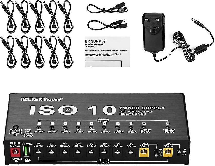 Gitarr Strömförsörjning, 10-vägs Effekt Pedal Strömförsörjning Gitarr Effekt Strömförsörjning Isolerad DC-utgång För 9v 12v 18v (EU)