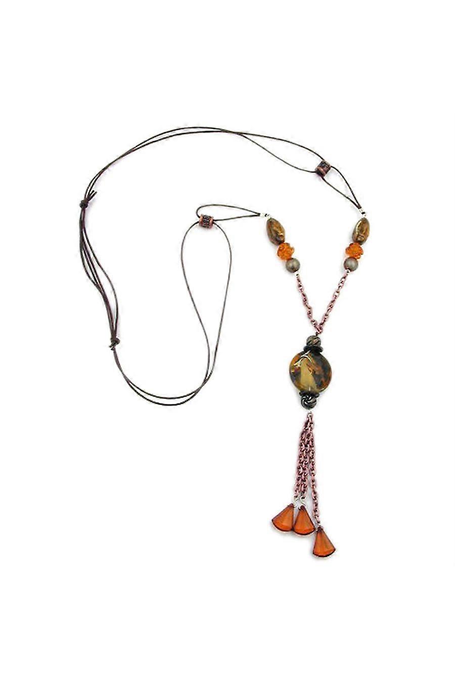 Necklace Brown/copper/orange Coloured Beads - Gl00219