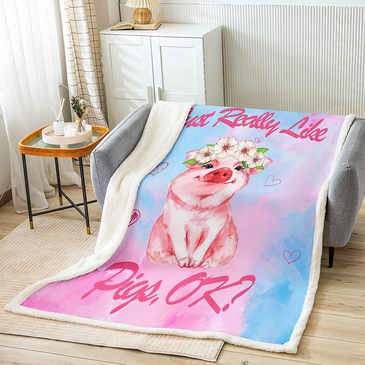 Cute Pig Sherpa Blanket Cartoon Pig Fleece Throw Blanket for Kids