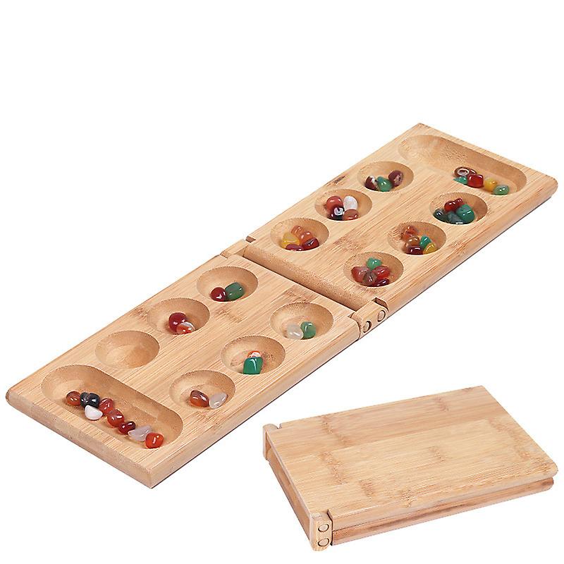 Board Game with Stone Pebbles - Kalaha Board Game with Foldable W
