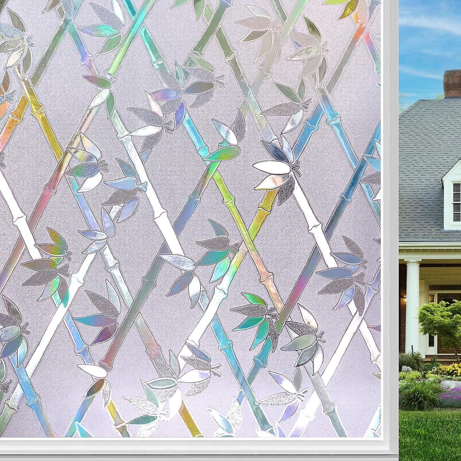 (45x400cm) Self-Adhesive Static Window Films, Rainbow Blackout Window Film, Bamboo Pattern Frosted