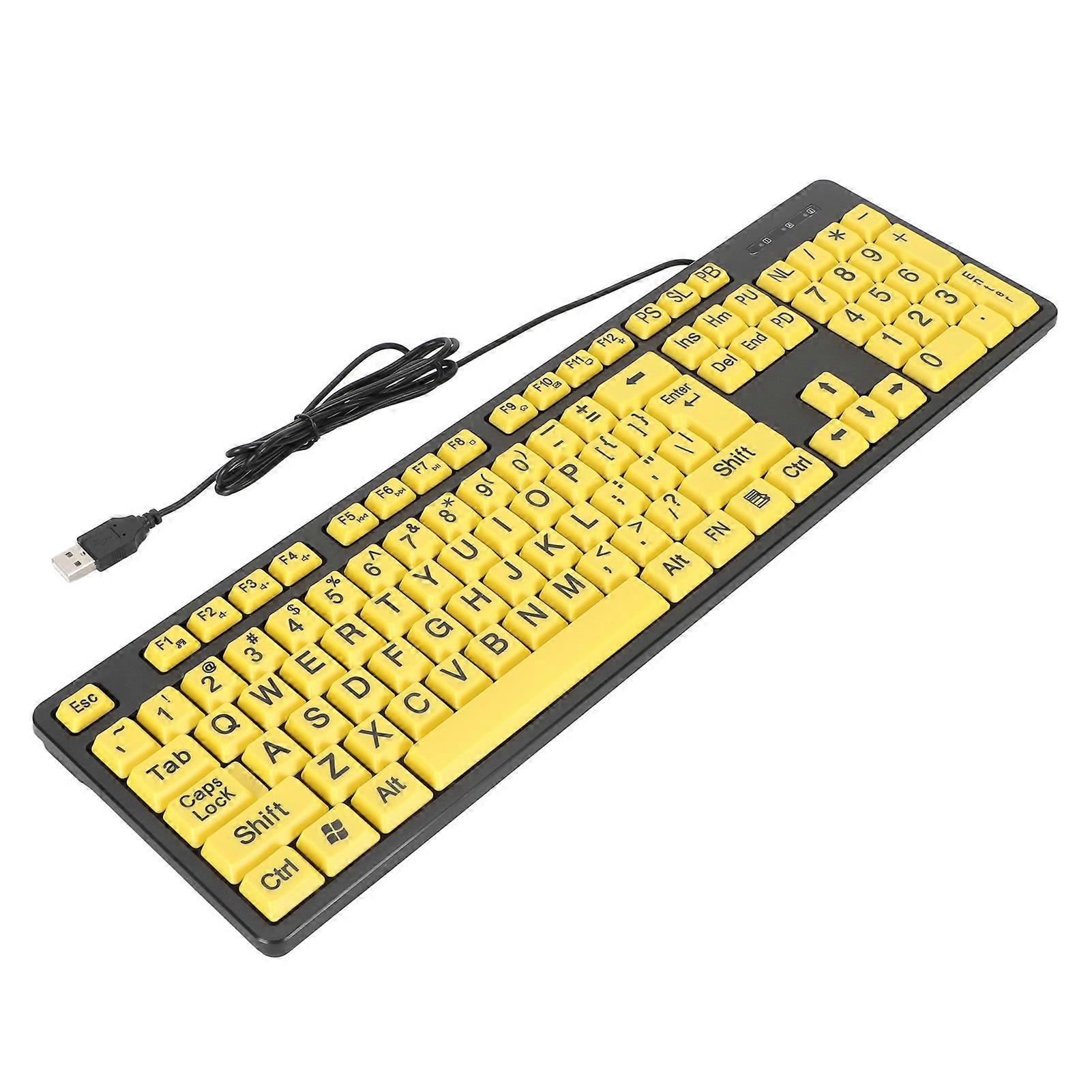 104 Keys Large Print Computer Keyboard USB Wired Keyboard for Students Elderly Visually Impaired Individuals