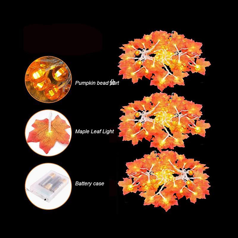 2023 New Halloween Decoration Led Maple Pumpkin Lantern String With 2 Aa Batteries Garden Party Room Decor Lights Have 2 Modes