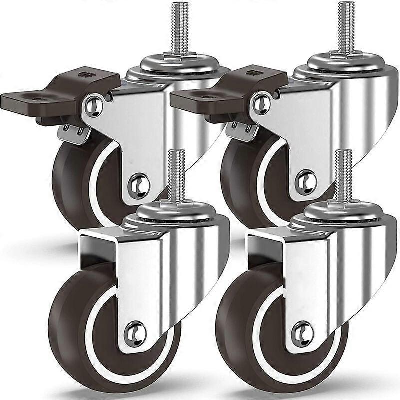 Rodízios giratórios ELLE-4 com fusos roscados, rodízios para móveis, rodízios com freios para transporte industrial de tábuas (50 mm com fusos M10, 2 wi