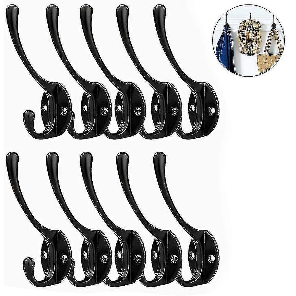 10 Pack Rustic Coat Hooks Wall Mounted Heavy Duty Double Hooks Retro Black