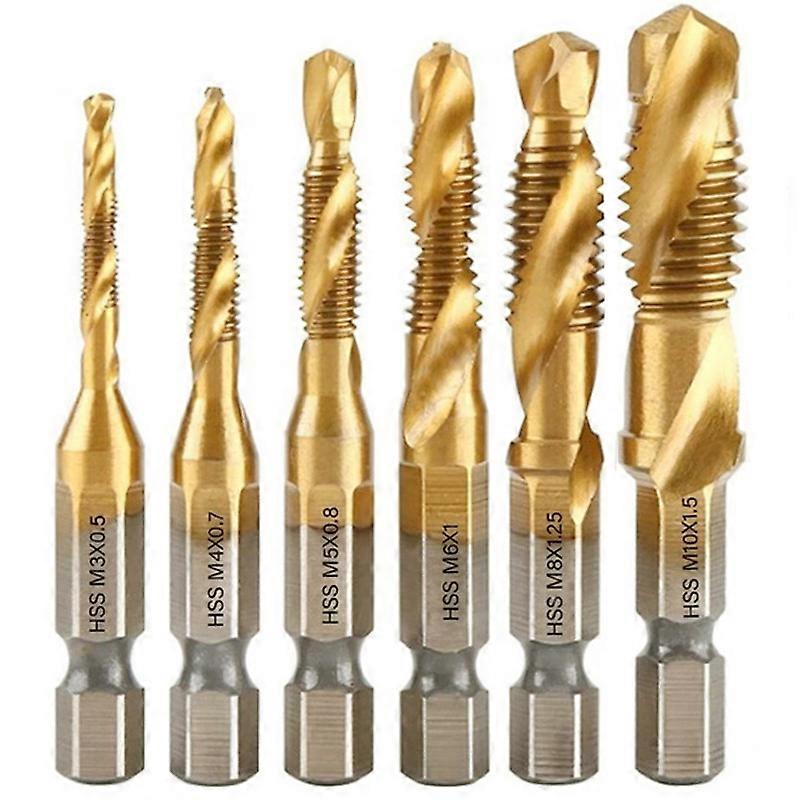 6pcs Thread Tap Set, M3-M10 Metric Thread Hex Shank Tap Drill Bits