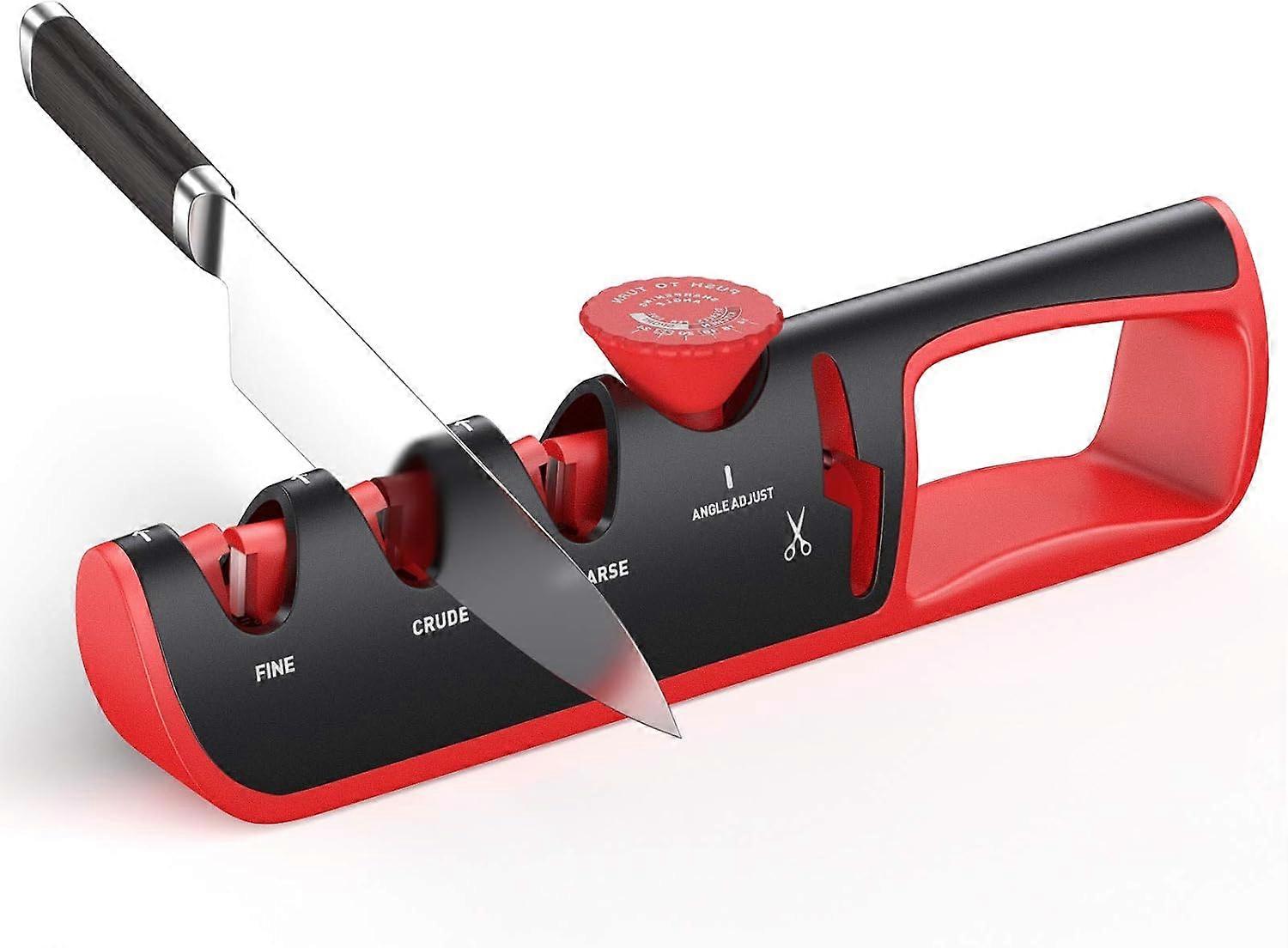 Knife Sharpener, 4 in 1 and 3 Levels with Angle Adjustment, Coarse Grinding, Fine Grinding, Precision Sharpening, Scissor Grinding, for Many Kinds of