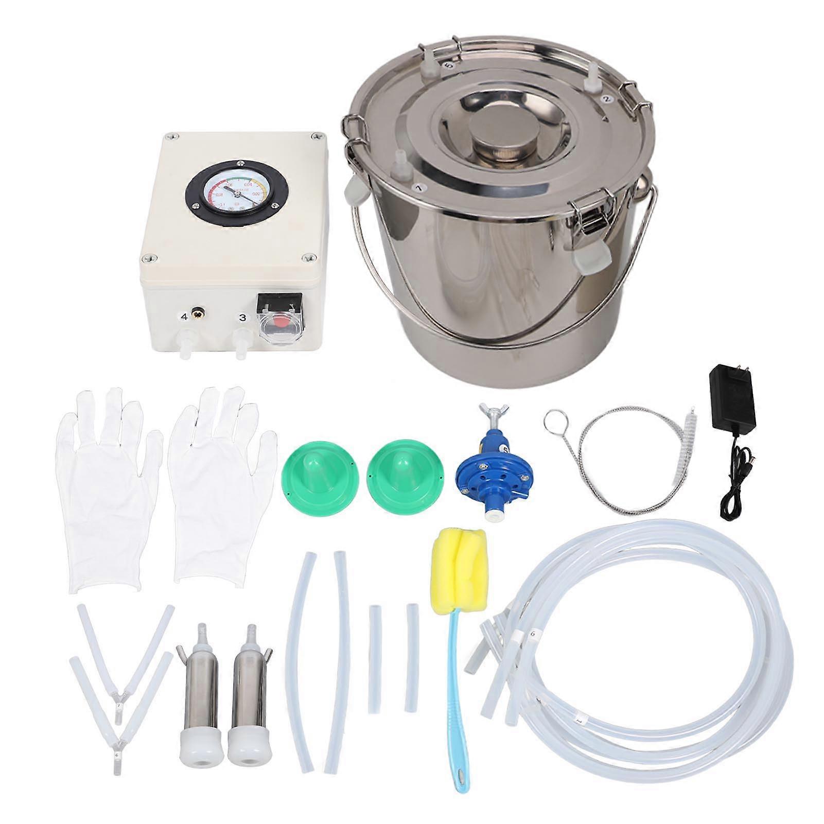 12L Mini Cow Milking Machine Portable Pulsation Vacuum Pump Milking Machine with 304 Stainless Steel Bucket for Cows US 100240V NO.6673