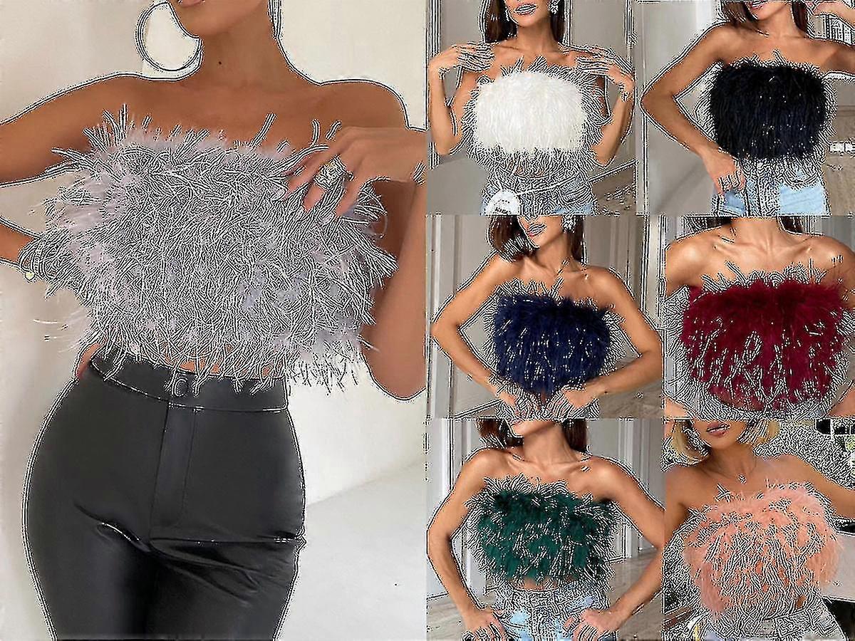 Damesmode Fluffy Fur Smocked Top Veelzijdige Feather Top Kleding Z