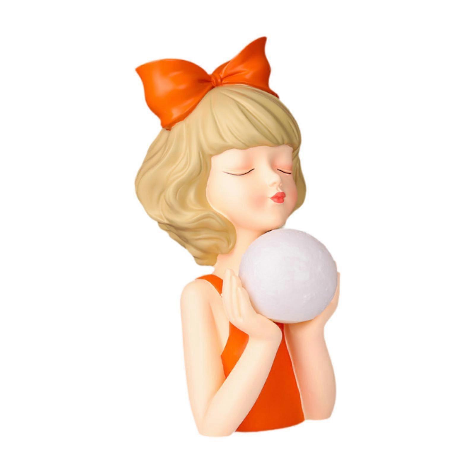 Kız, Reçine, Heykel, Heykelcik, Süsleme, Bar, Yatak Odası, Yemek Odası, Ev, Ay, Işık, Turuncu