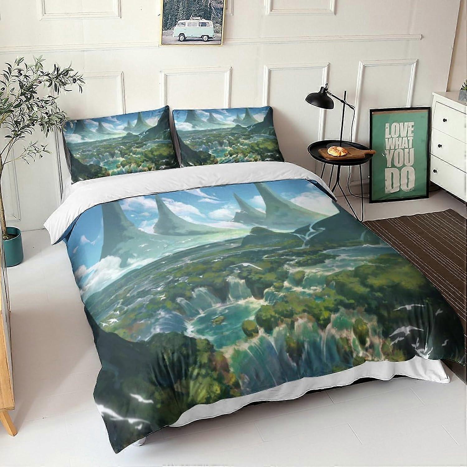 A Magical Landscape Bedding Set Bedding Set for Adults and Children D Landscape Print Pattern Soft Microfiber Duvet Cover with Pillowcases 135*200 CM