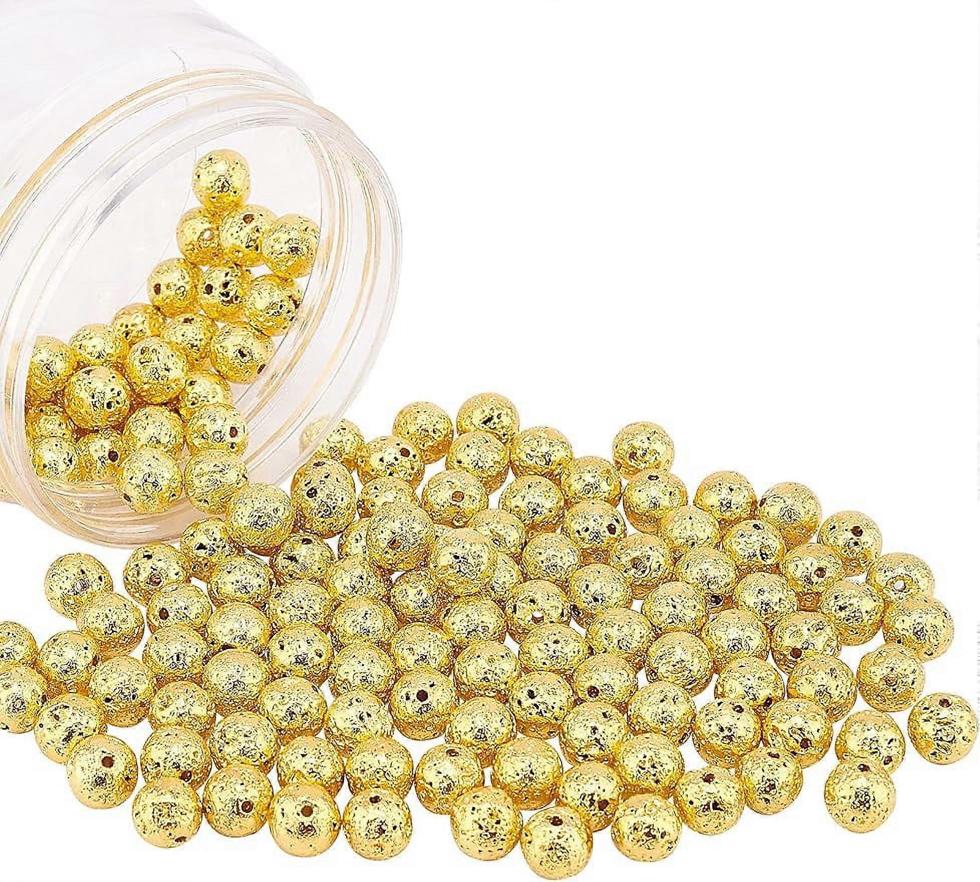 9mm Electroplated Golden Natural Lava Bead Strand Bumpy Round Loose Stone Beads