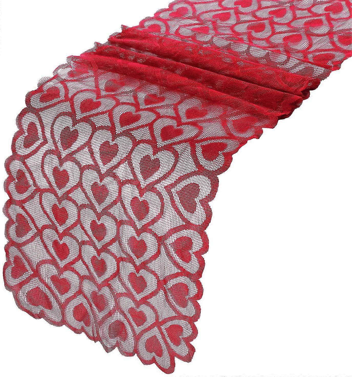Valentines Table Runner, 14 * 72 polegadas coração de renda vermelha para aniversários de pedido de casamento