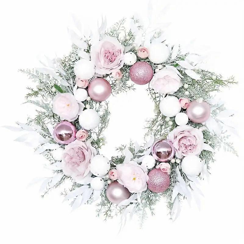Nnetm Blushing Elegance: A Pink Christmas Wreath Adorned With Baubles Awo64263