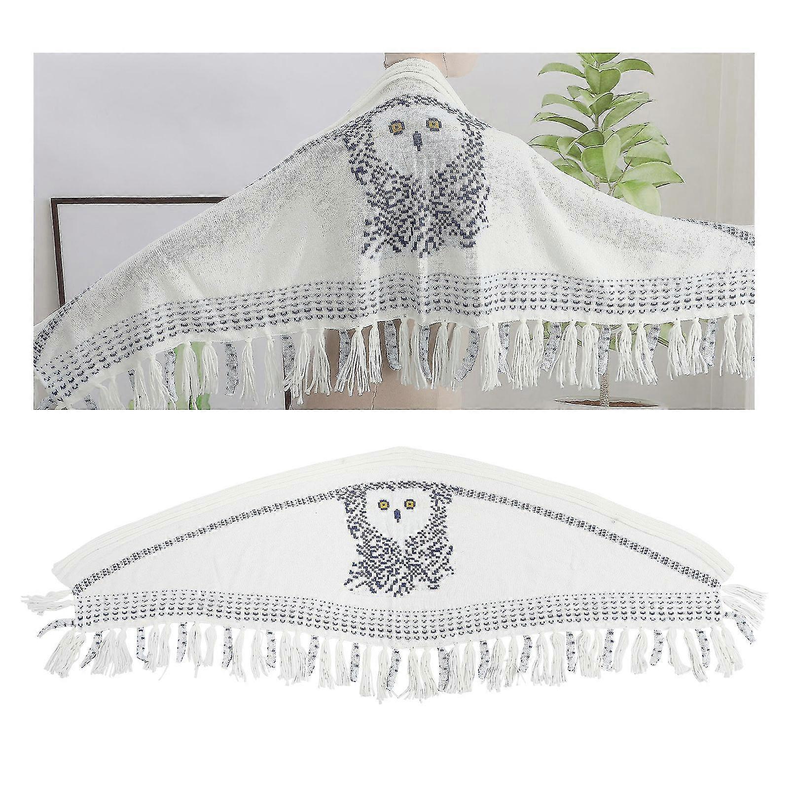 Reversible Owl Scarf/shawl, Owl Knitted Scarves, White Print, Warm And Stylish