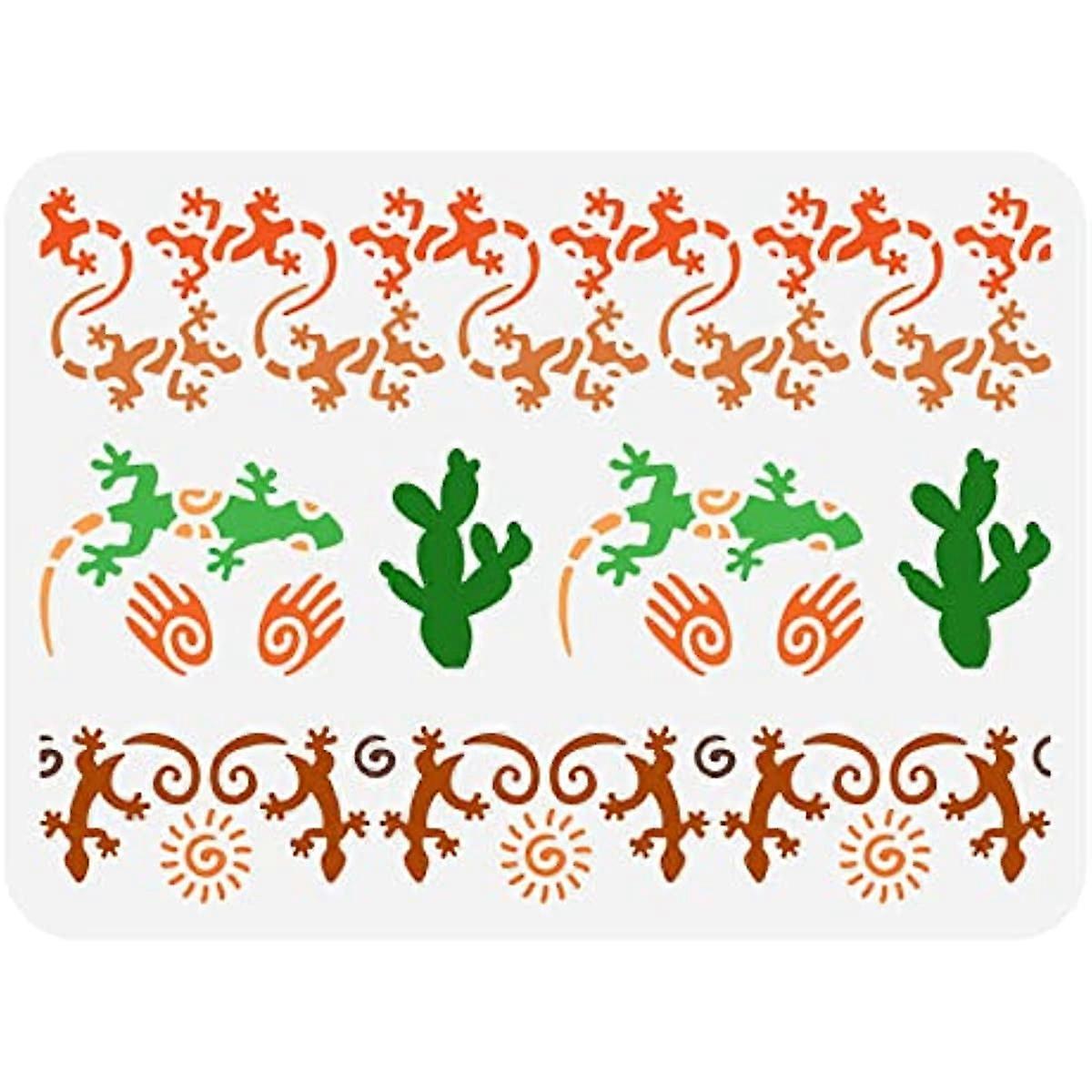 1pc Geckos Lizards Stencil Cactus Stencils Template Plastic Aztec Lizard Border Painting Stencil Large Reusable Lizard Stencils