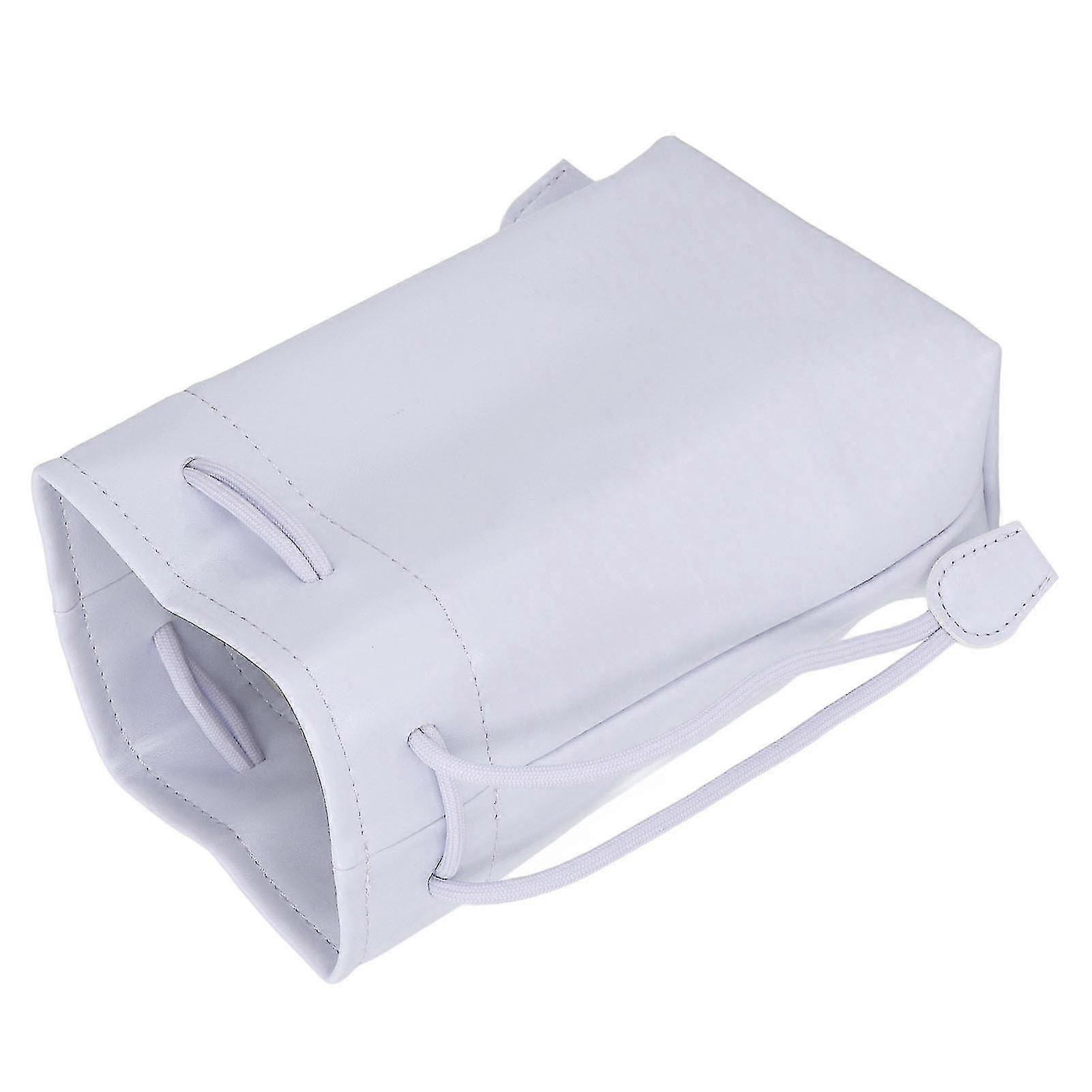 Portable Waterproof PU Leather Drawstring Pouch Bag - Universal Instant Camera Film Printer Storage Organizer White