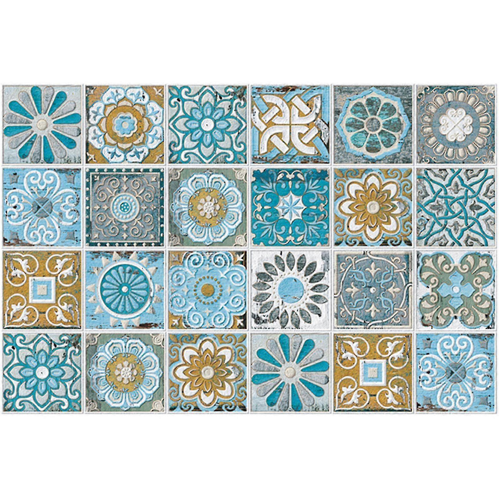 24 Pcs Waterproof Tile Stickers Square Flower/vintage Pattern Adhesive Kitchen Backsplash